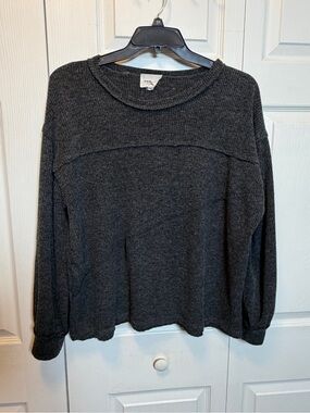Andrée by Unit XL Charcoal Ribbed Knit Pullover Top Long Sleeve Cozy